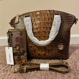 NWT Brahmin Duxbury Satchel & Credit Card Wallet - Hazelnut Melbourne